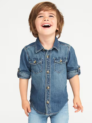 Old Navy Baby Denim Pocket Shirt For Toddler Boys Medium Wash Size 12-18 M | Old Navy US