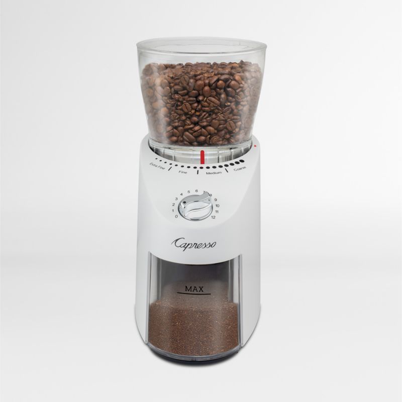 Capresso Infinity Plus White Conical Burr Grinder | Crate & Barrel | Crate & Barrel