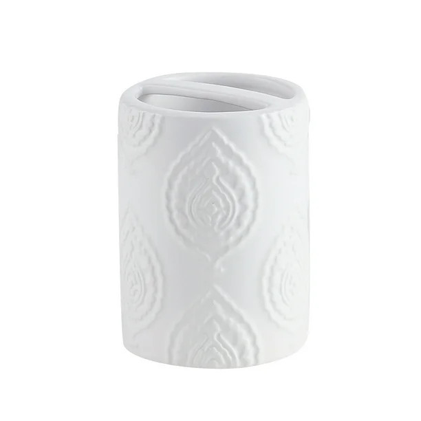 My Texas House Channing White Embossed Damask Ceramic Bathroom Tumbler - Walmart.com | Walmart (US)