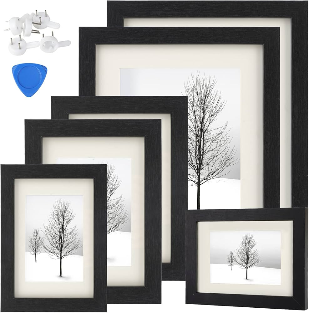 Outgeek Black Picture Frame Multi Size Set of 6 Bulk Wooden Square Matted Photo Frames with Mat I... | Amazon (US)