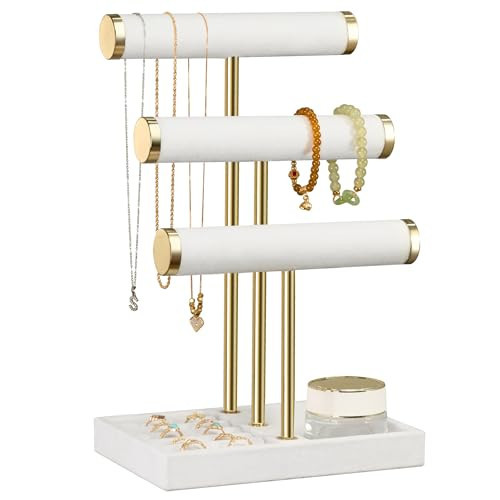 3 Tier Bracelet Holder Display - Detachable T Bar White Velvet Bracelet Holder, Jewelry Holder Organizer for Bracelet, Necklace, Watches, Rings | Amazon (US)