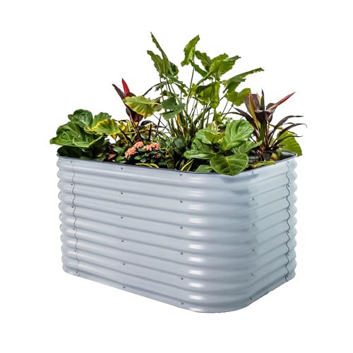 Vego garden 32" Extra Tall Raised Garden Bed Kits, 6 in 1 Modular Raised Planter Box for Vegetables Flowers Fruits Oval Metal Raised Garden, Sky Blue | Amazon (US)