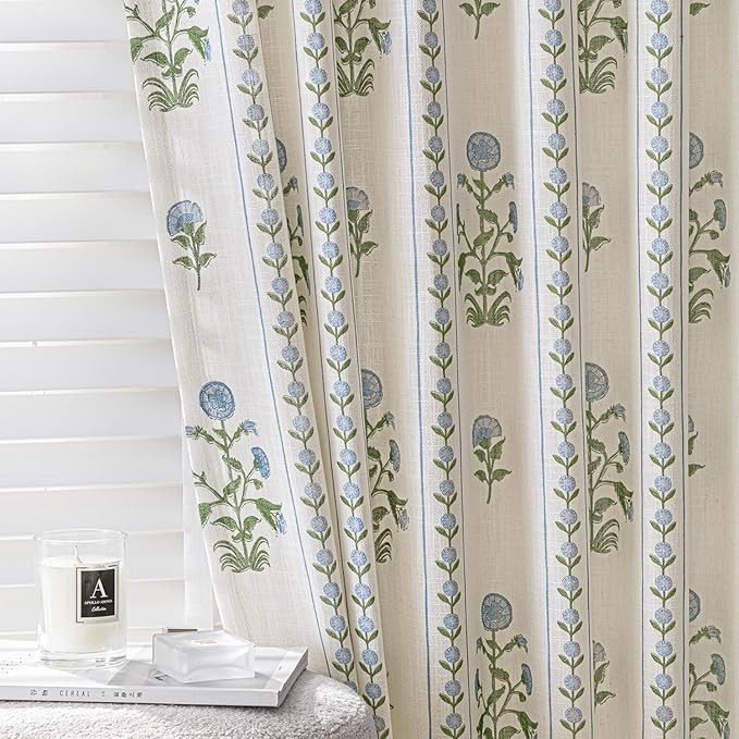 Flower Pinch Pleated Linen Curtains for Living Room Bedroom Dining Room Farmhouse, Light Filterin... | Amazon (US)