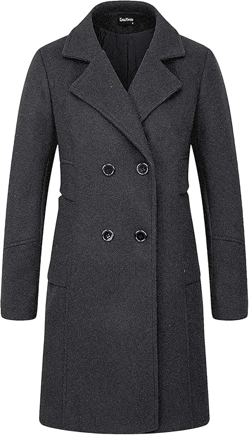 chouyatou Women's Basic Essential Double Breasted Mid-Long Wool Blend Pea Coat | Amazon (US)