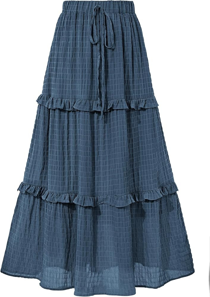 BTFBM Women's Long Summer Skirt 2025 Elegant High Waist Cocktail Party Wedding Guest Dress Flared... | Amazon (US)