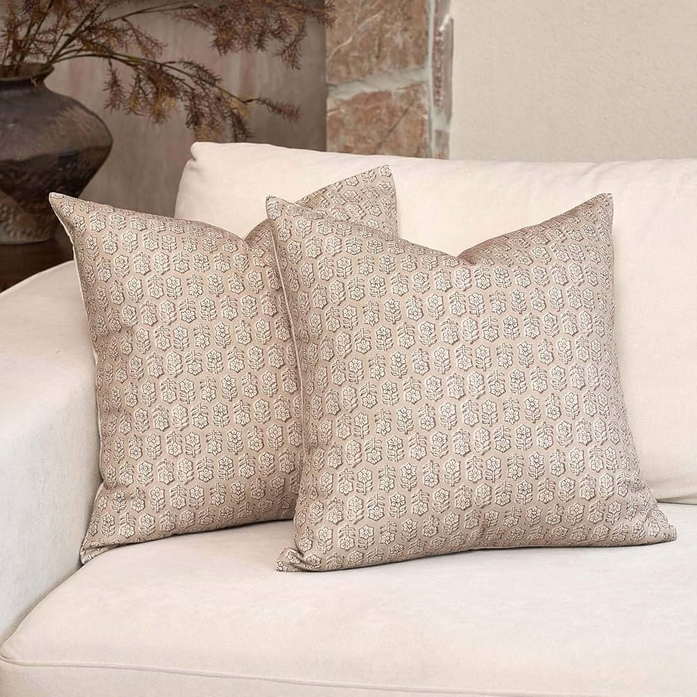 DOMVITUS Floral Pillow Covers Set of 2, Throw Pillow Covers 18x18, Floral Print Neutral Accent De... | Amazon (US)