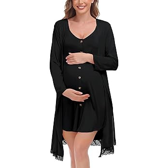 SWOMOG Womens Maternity Nursing Nightgown and Lace Robe Set 3 in 1 Labor Delivery Button Down Nur... | Amazon (US)