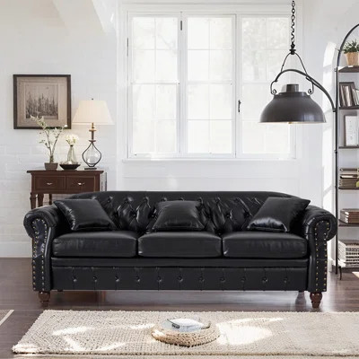 86" Classic Chesterfield Sofa for Living Room - Faux Leather (PU) Upholstered, Tufted, and Storage-Integrated | Wayfair North America