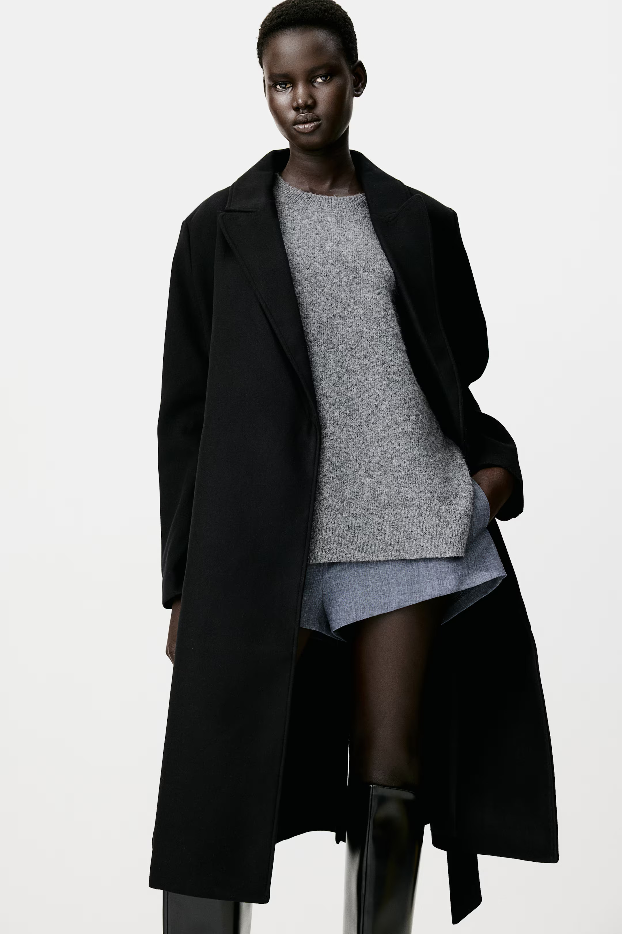 Mantel mit Bindegürtel - Dunkelgrau - Ladies | H&M AT | H&M (DE, AT, CH, NL, FI)