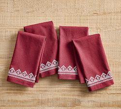 Fair Isle Embroidered Cotton Napkins - Set of 4 | Pottery Barn (US)