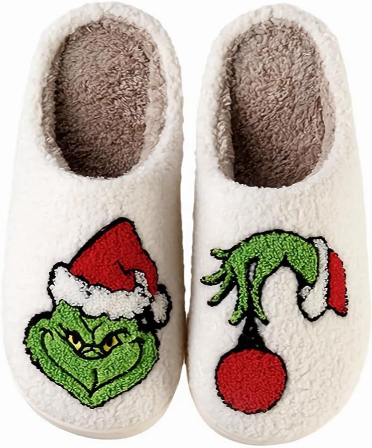 Christmas Slippers For Women Men Soft Plush Warm Slip-On Slippers Comfy Fur Lined House Slippers | Amazon (US)