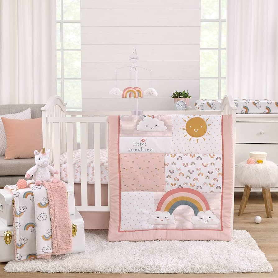 NoJo Carter's Chasing Rainbows - Peach, White, Teal and Gold Rainbows and Clouds 3 Piece Nursery ... | Amazon (US)