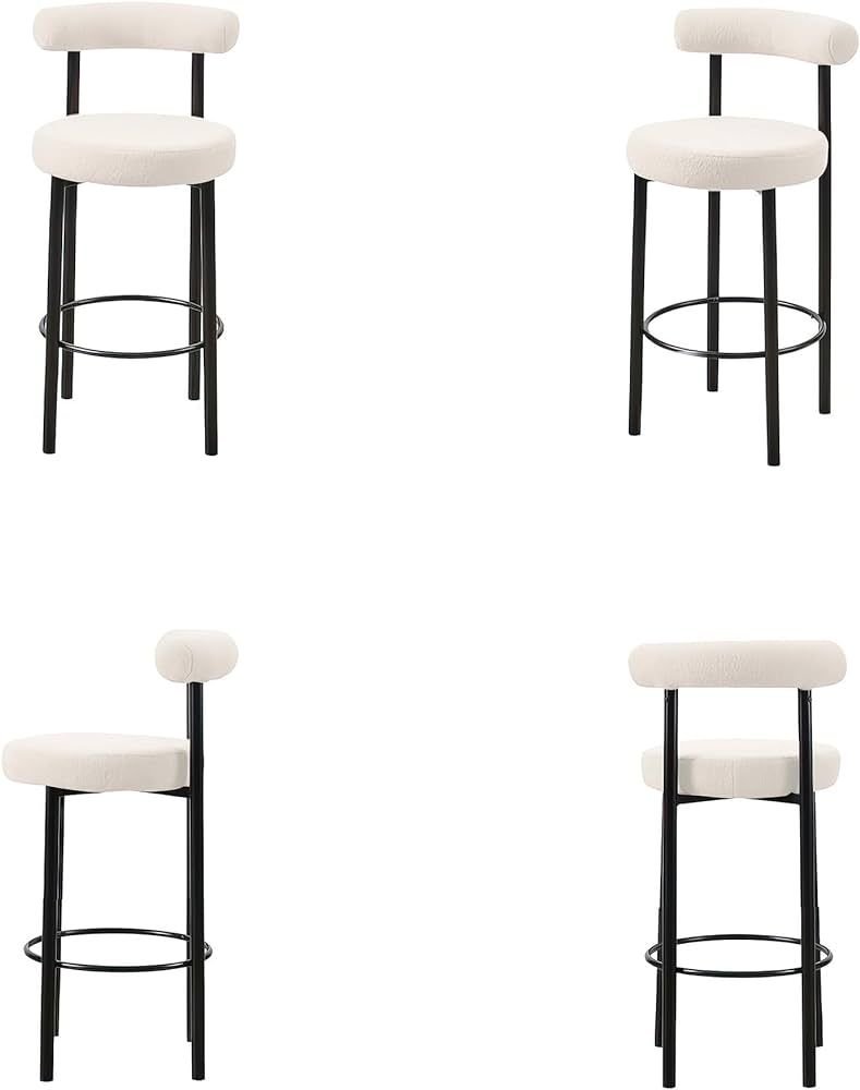 Cozy Castle Fuzzy Sherpa 26-Inch Bar Chair for Kitchen Set of 2, Upholstered Boucle Bar Stool, Ro... | Amazon (US)