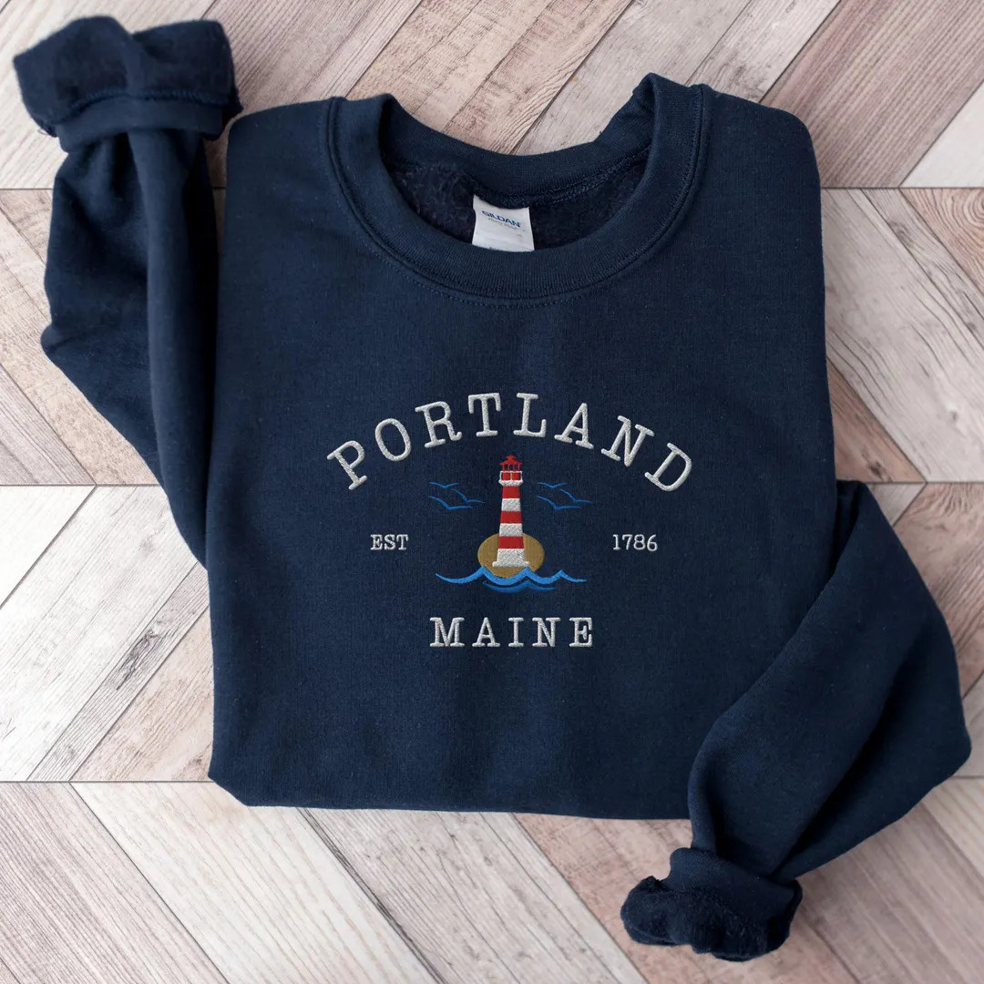 Embroidered Portland Maine Sweatshirt, Maine Bachelorette Crewneck, Bride Sweater Gift, Coastal V... | Etsy (US)