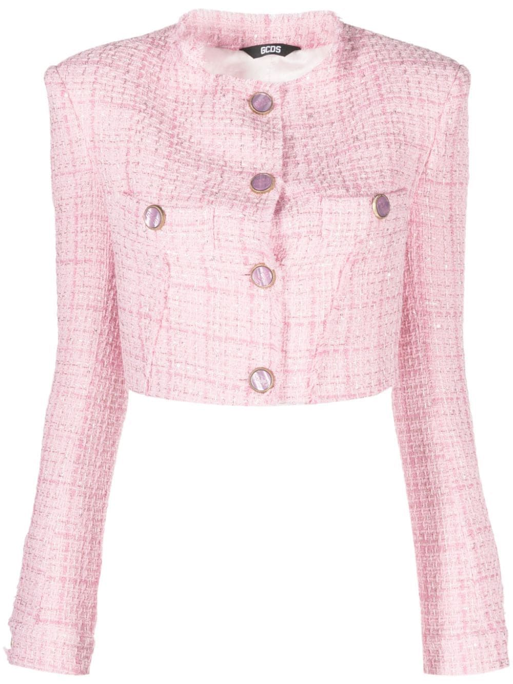 Gcds button-up Cropped Tweed Jacket - Farfetch | Farfetch Global