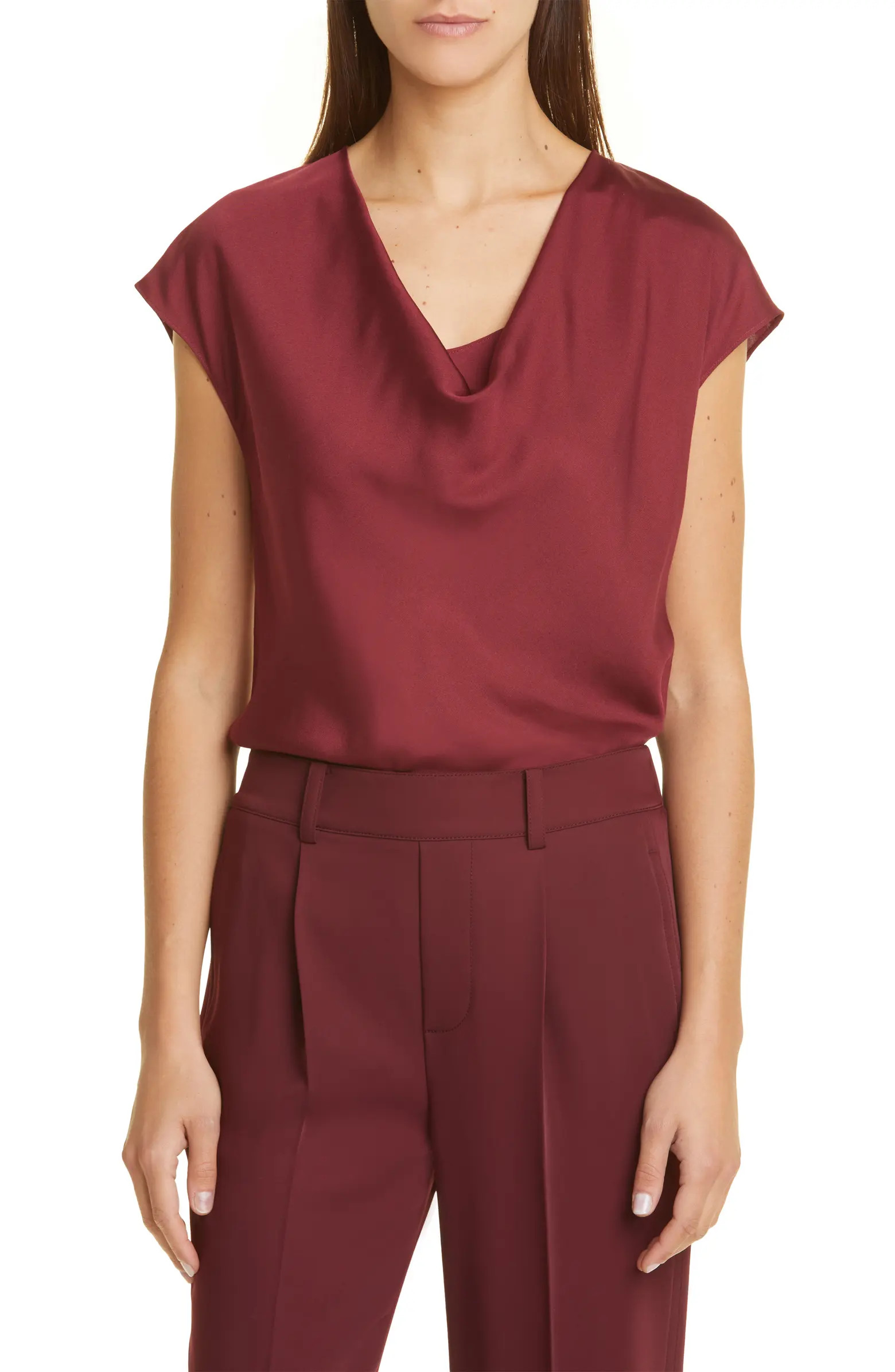 Cowl Neck Cap Sleeve Silk Blend Blouse | Nordstrom