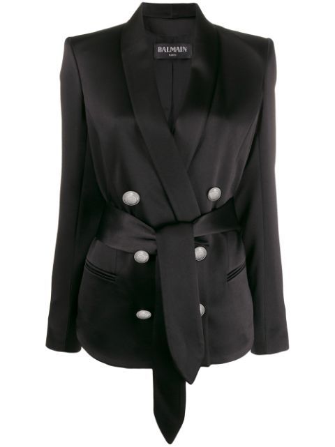 Balmainsatin belted blazer | Farfetch (UK)