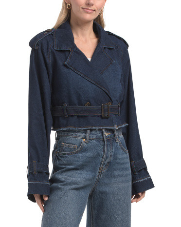 Denim Oversized Cropped Trench Coat | TJ Maxx