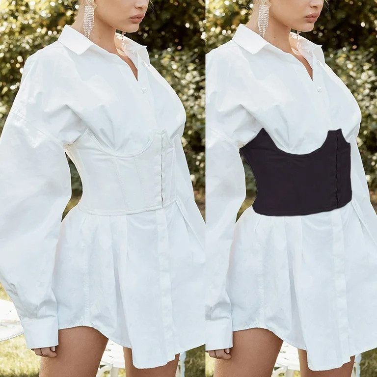 GENEMA Women Lantern Sleeve Lapel V-Neck Button Pleated Empire Waist Mini Blouse Dress | Walmart (US)