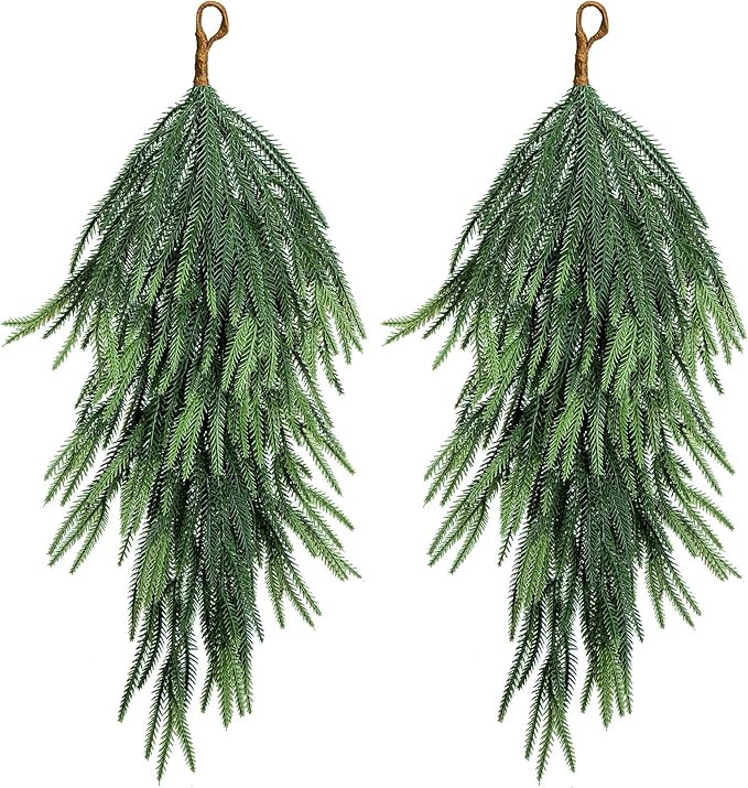 2 Pcs Artificial Christmas Teardrop Swag, 28" Faux Pine Needles Teardrop Door Swag, Christmas Nor... | Amazon (US)