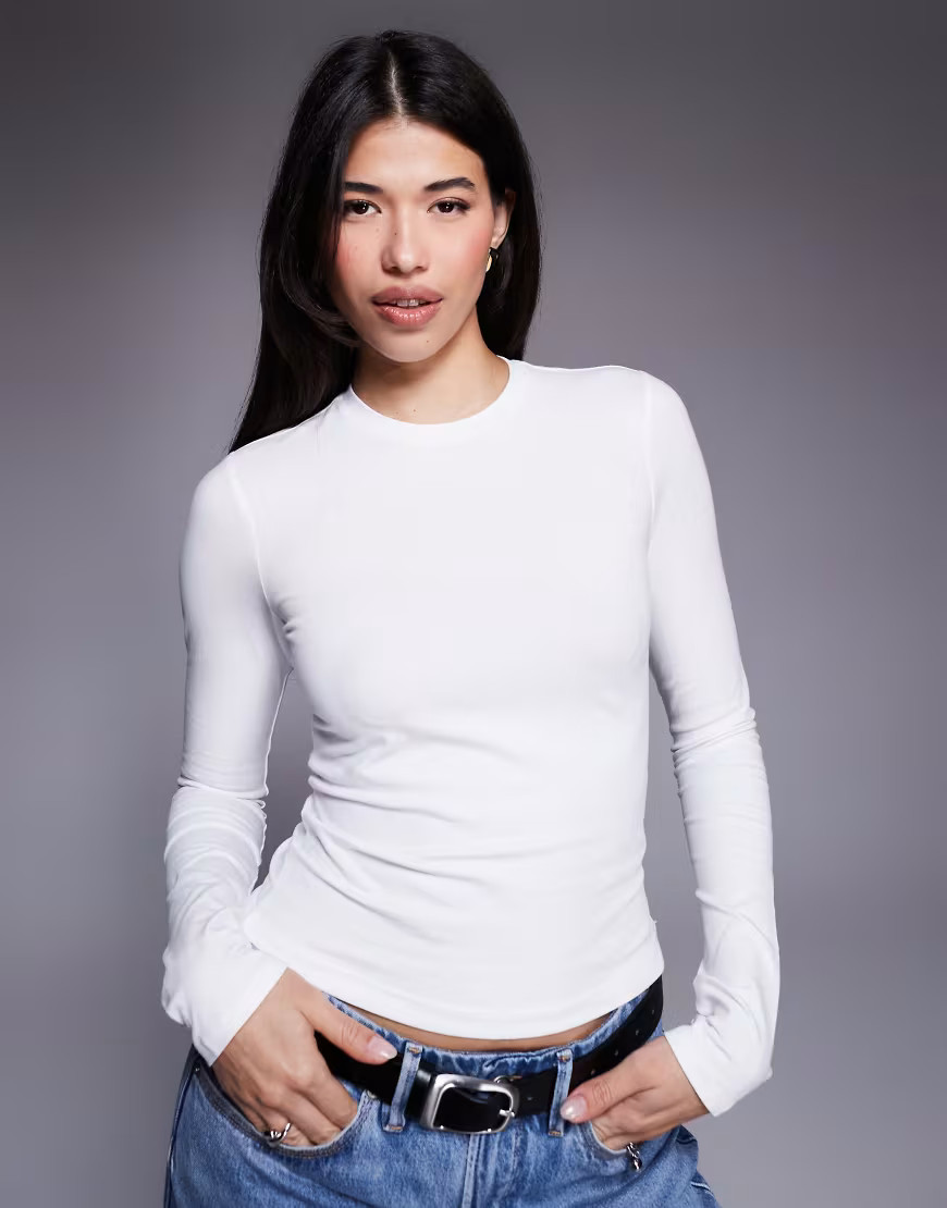 Good American cotton blend crew neck long sleeve top in white | ASOS (Global)