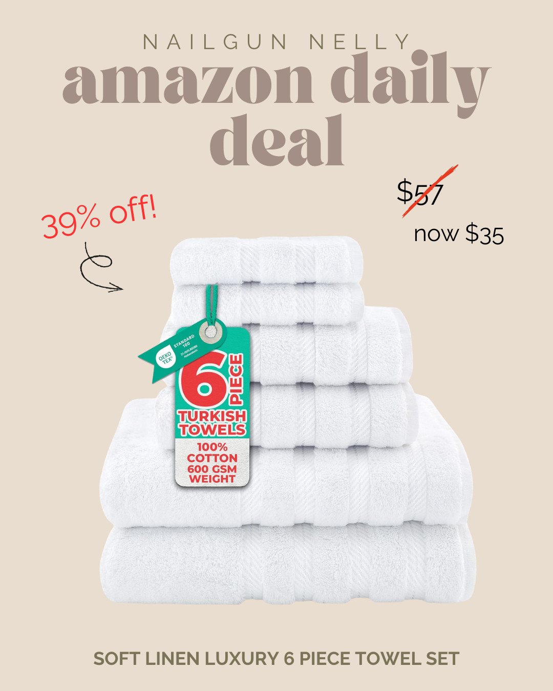 Amazon Daily Deal! - Soft Linen Luxury 6 Piece Towel Set
 

 #LTKselfcare #LTKHome #LTKSaleAlert