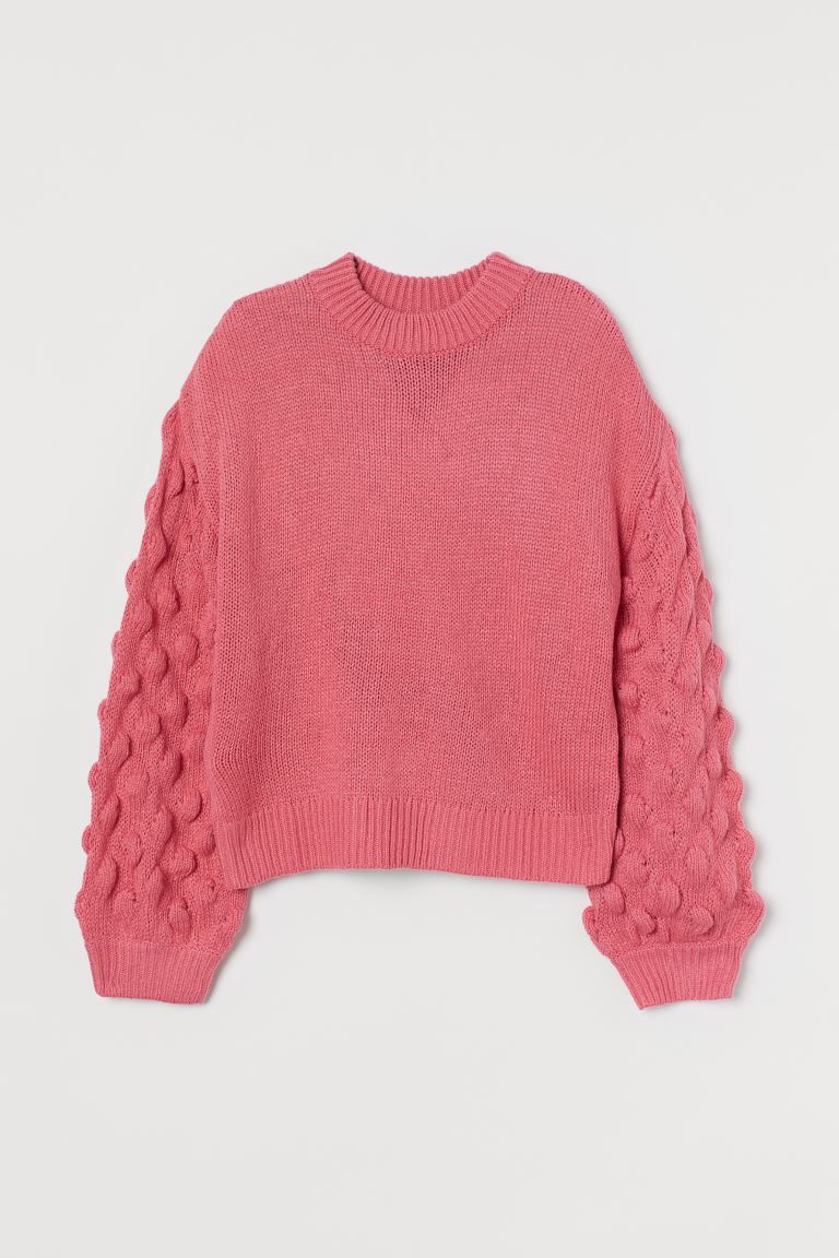 Soft, knit sweater with heavily dropped shoulders, long, textured-knit balloon sleeves, and ribbi... | H&M (US + CA)