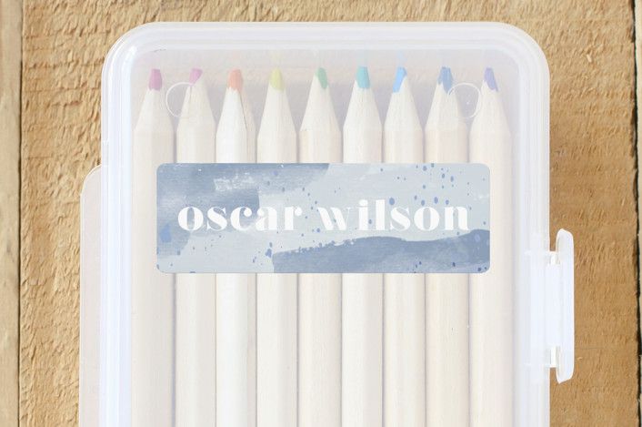 "Painted Splash Name" - Customizable Custom Name Labels in Blue by Alethea and Ruth. | Minted