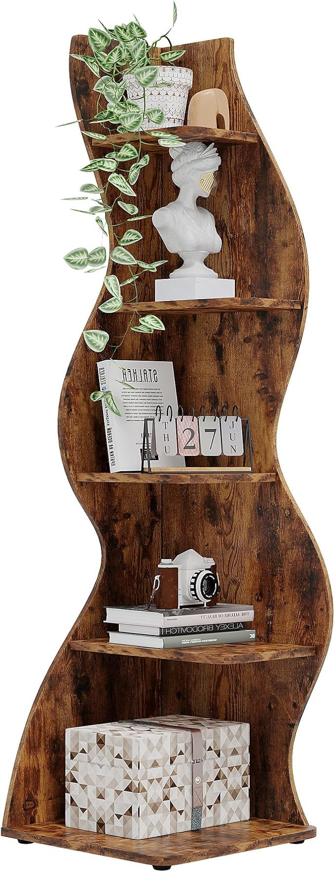 Tribesigns Corner Shelf, Rustic 5-Tier Wall Corner Bookshelf, Stylish Corner Small Bookcase Stora... | Amazon (UK)