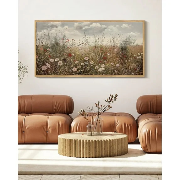 Drsoum Large 20x40in Natural Framed Meadow Wildflower Field Vintage Wall Art Prints Classic Retro... | Walmart (US)