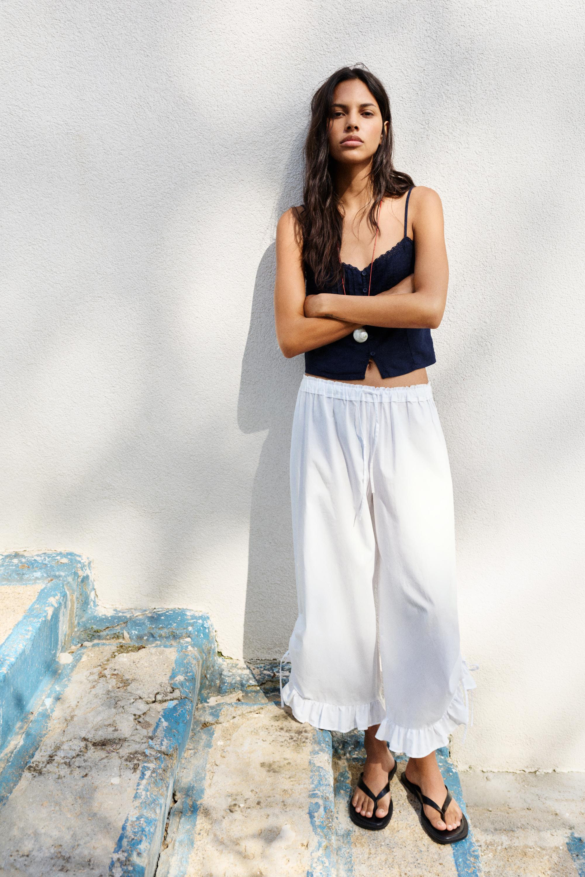 Ruffle bow sarouel trousers | Pull&Bear United Kingdom | PULL and BEAR UK