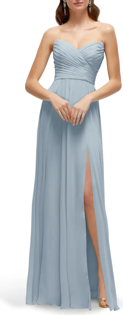 Pleat Detail Strapless Chiffon A-Line Gown | Nordstrom