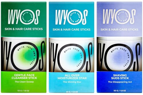 WYOS Starter Kit: Face Cleanser + Shaving Stick + Moisturizer Oil Stick Bundle | Travel Size, Leak Free, Vegan, Cruelty Free, Portable, Sulfate Free, Paraben Free, *Bag Included In Purchase* | Amazon (US)