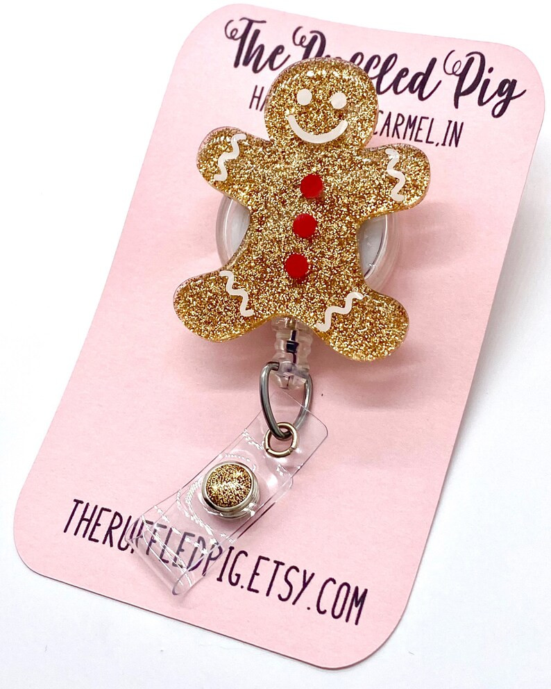 Gingerbread Retractable Badge Reel, Christmas ID Holder, Winter Glitter RN Key Card, Hospital Nur... | Etsy (US)