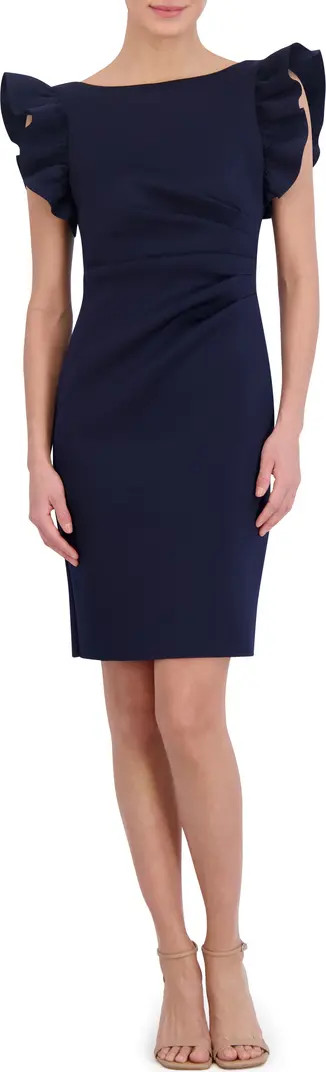 Ruffle Sleeve Scuba Crepe Cocktail Sheath Dress | Nordstrom