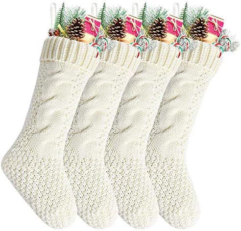 Amazon.com: Kunyida Pack 4,18" Unique Ivory White Knit Christmas Stockings : Home & Kitchen | Amazon (US)