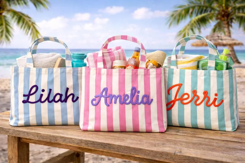 Personalized Beach Tote Bag, Custom Large Pool Bag for Towels, Bachelorette Girls Trip Favor, Bri... | Etsy (Global)
