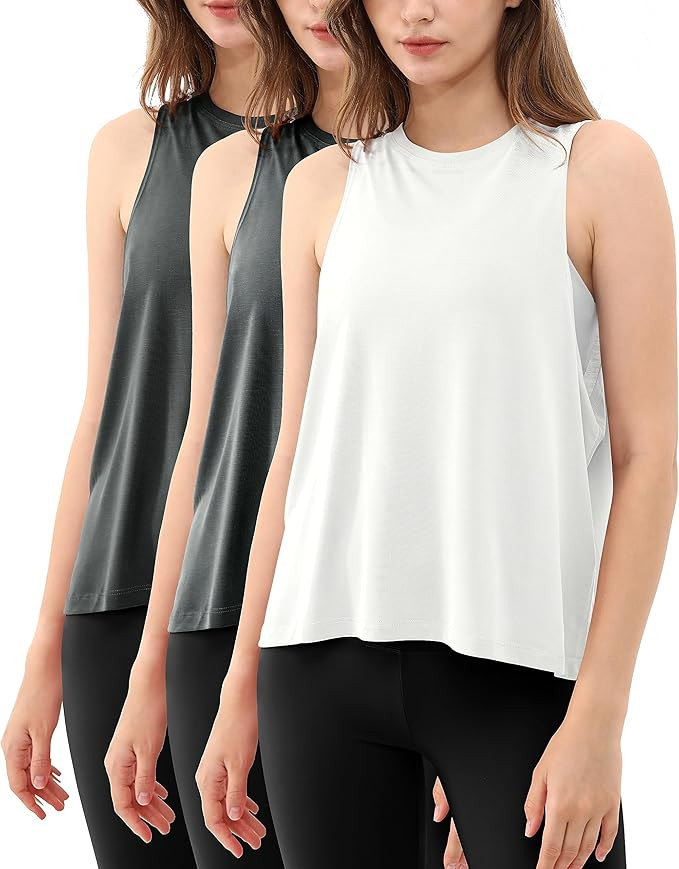 ODODOS 3-Pack Loose Tank Tops for Women Sleeveless Gym Athletic Workout Tops Yoga Shirts | Amazon (US)
