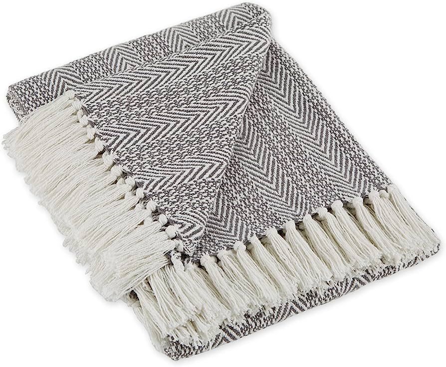 DII Herringbone Striped Collection Cotton Throw Blanket, 50x60, Gray | Amazon (US)