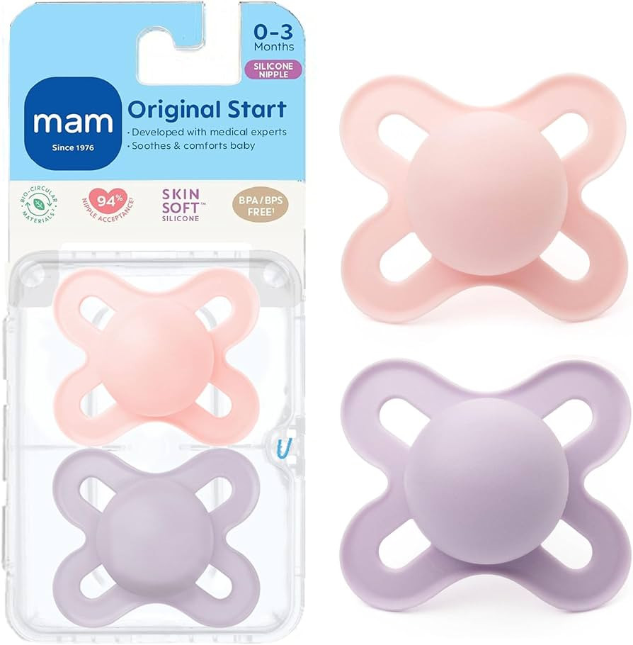 MAM Original Start Baby Pacifiers 0-3 Mths Skin Soft Silicone, 2 Pack | Amazon (US)