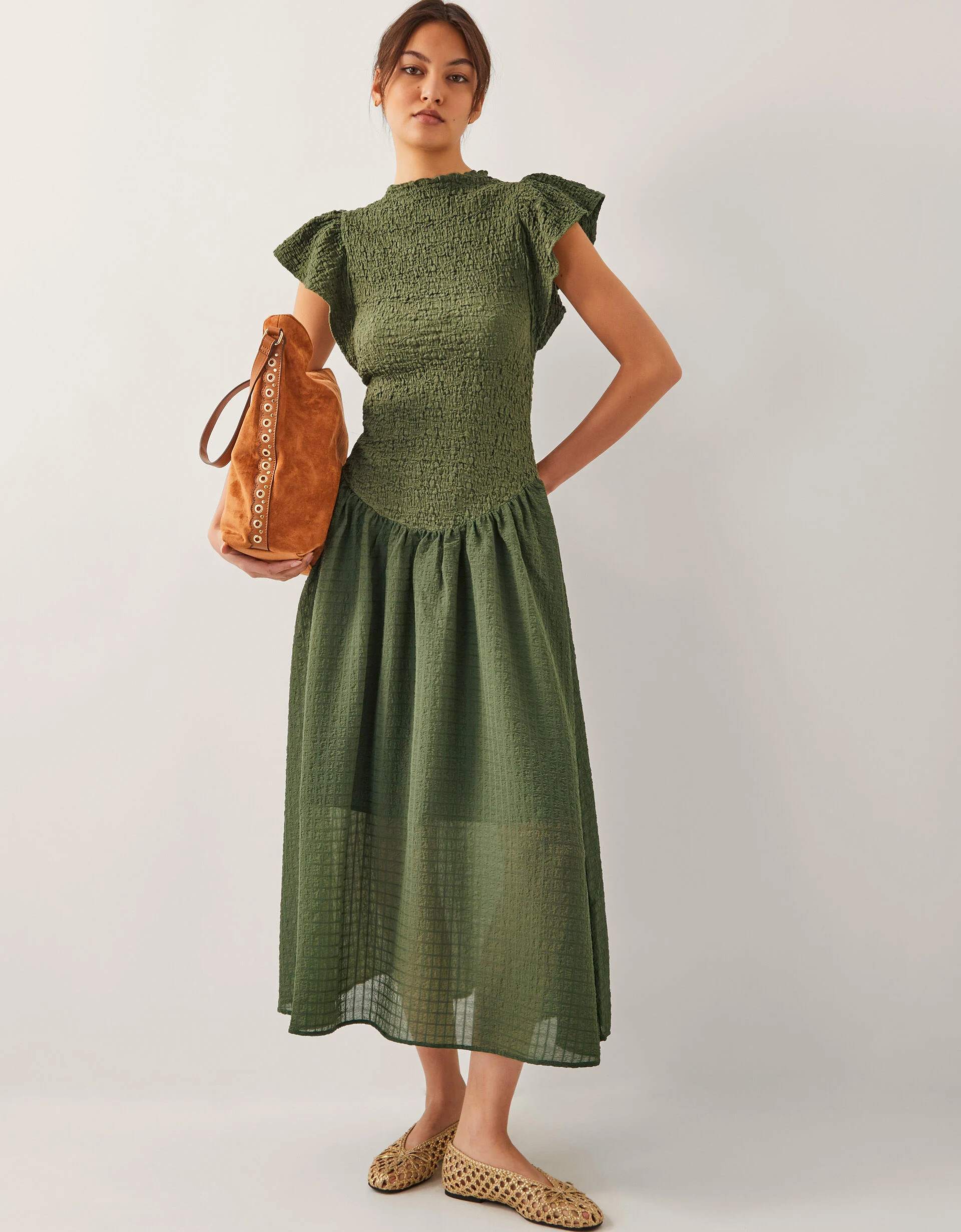 Dee Drop Waist Midi Dress Green | Monsoon (UK)