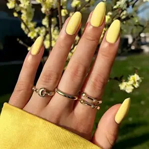Modelones Yellow Press on Nails Short Almond, 32Pcs 16 Sizes Fake Nails | Nails Press Ons Reusabl... | Amazon (US)