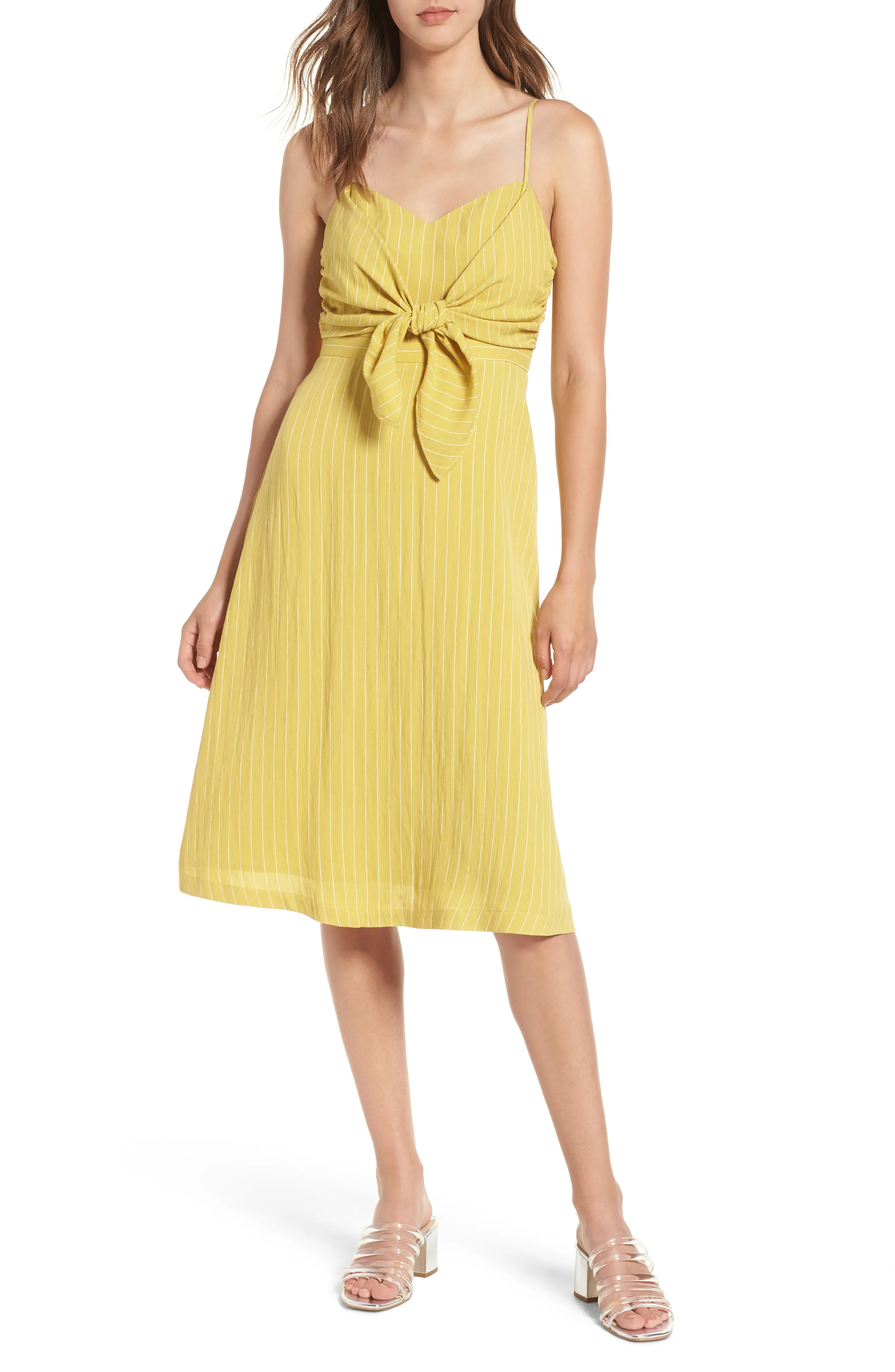 Stripe Tie Front Midi Dress | Nordstrom