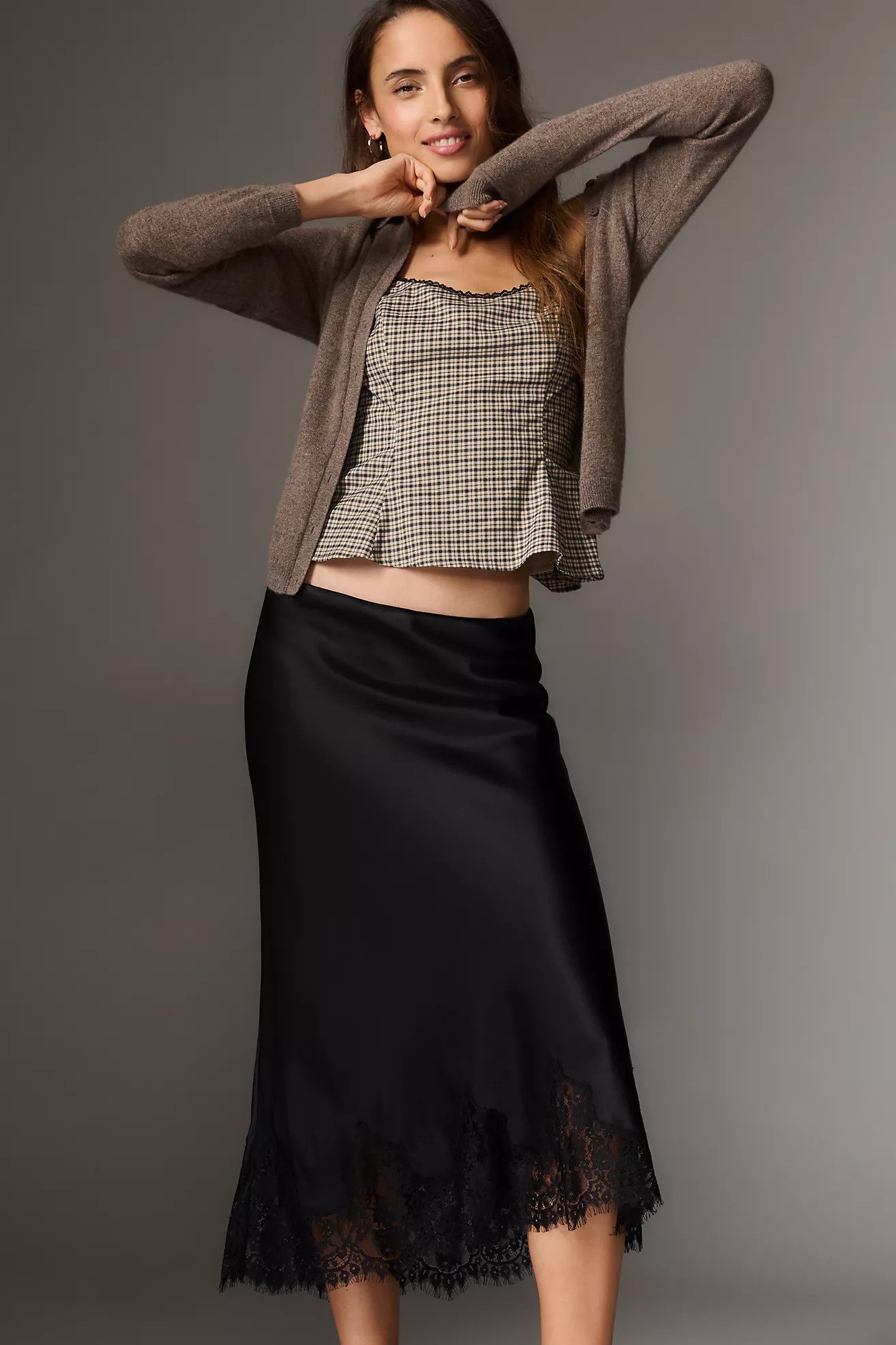 Reformation Carolina Lace-Hem Silk Midi Skirt | Anthropologie (US)