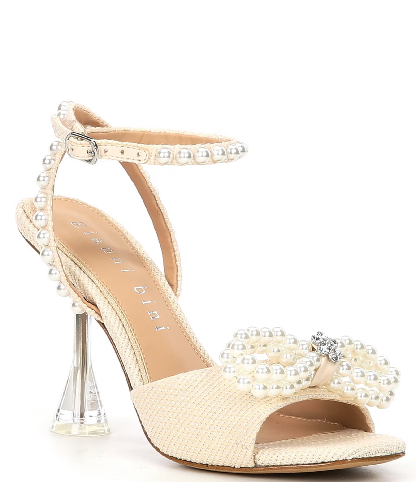 HaydnTwo Raffia Pearl Bling Bow Ankle Strap Dress Sandals | Dillard's