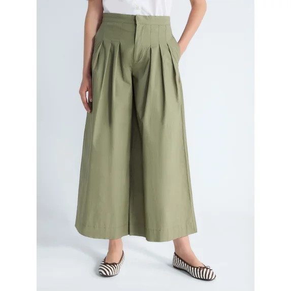 Free Assembly Women's High Rise Pleated Wide Leg Culotte Pants, Sizes XS-XXL | Walmart (US)