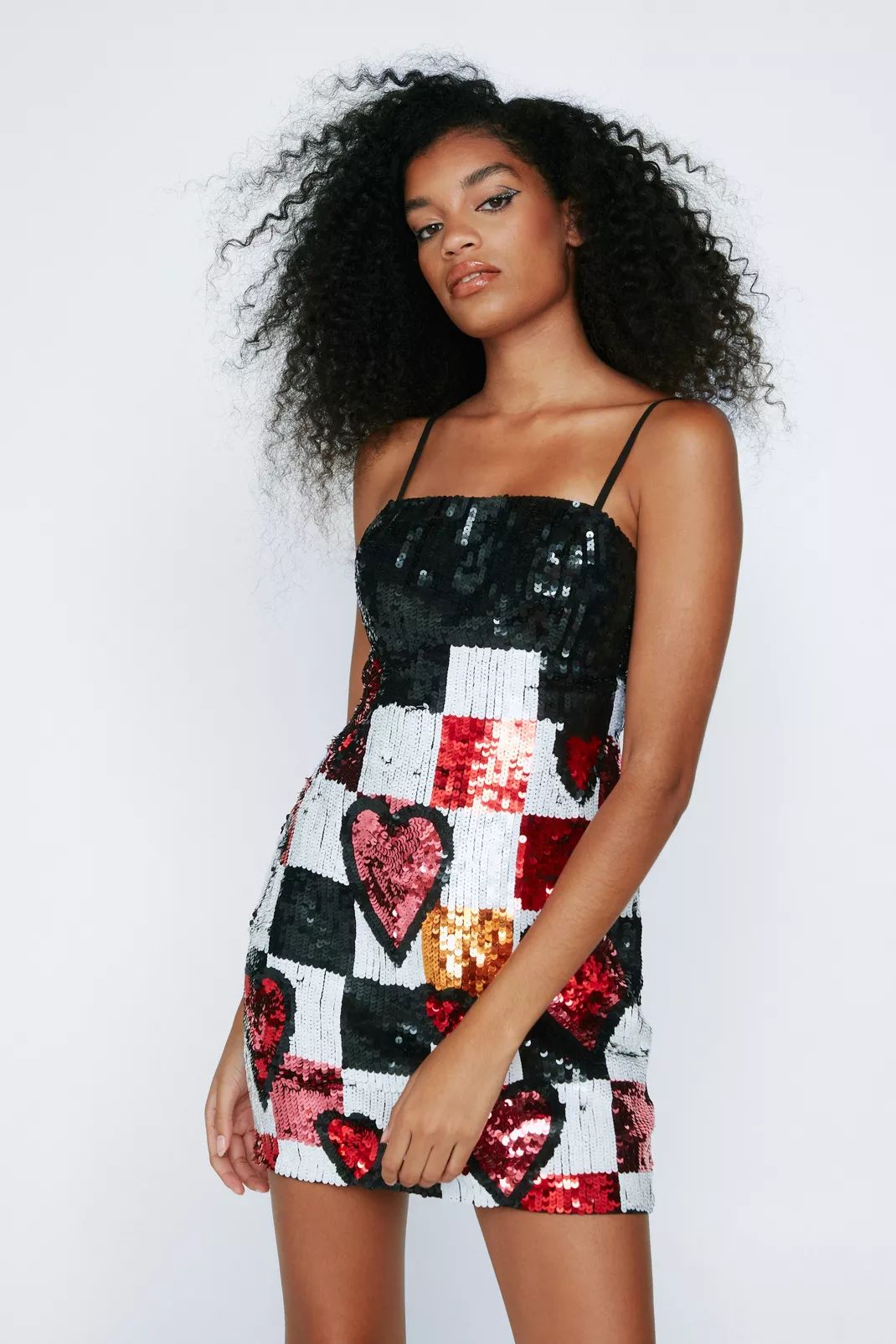 Heart Checkerboard Sequin Mini Dress | Nasty Gal (US)