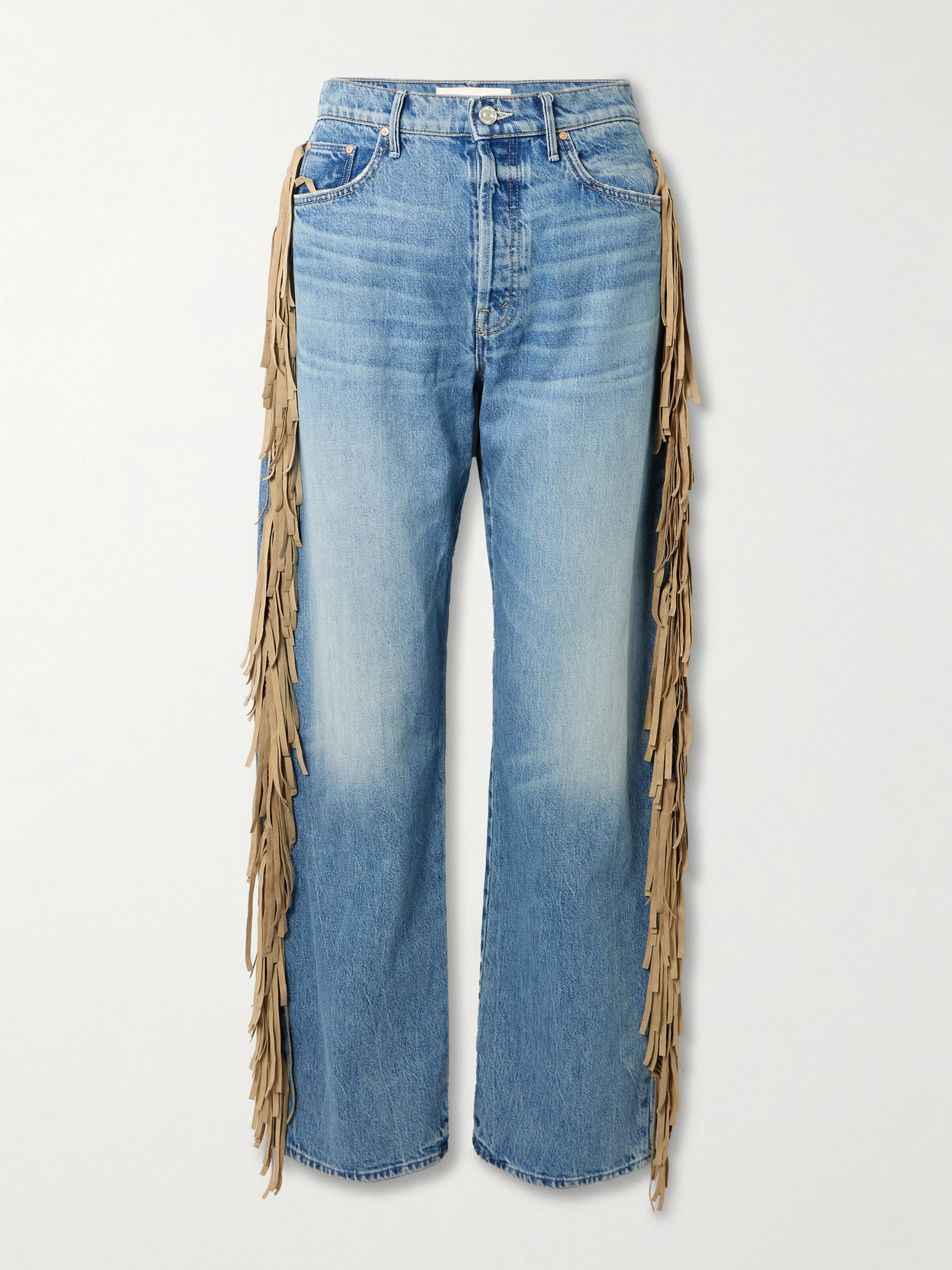 Mother - Fringe Half-pipe Sneak Fringed High-rise Barrel-leg Jeans - Blue | NET-A-PORTER (US)