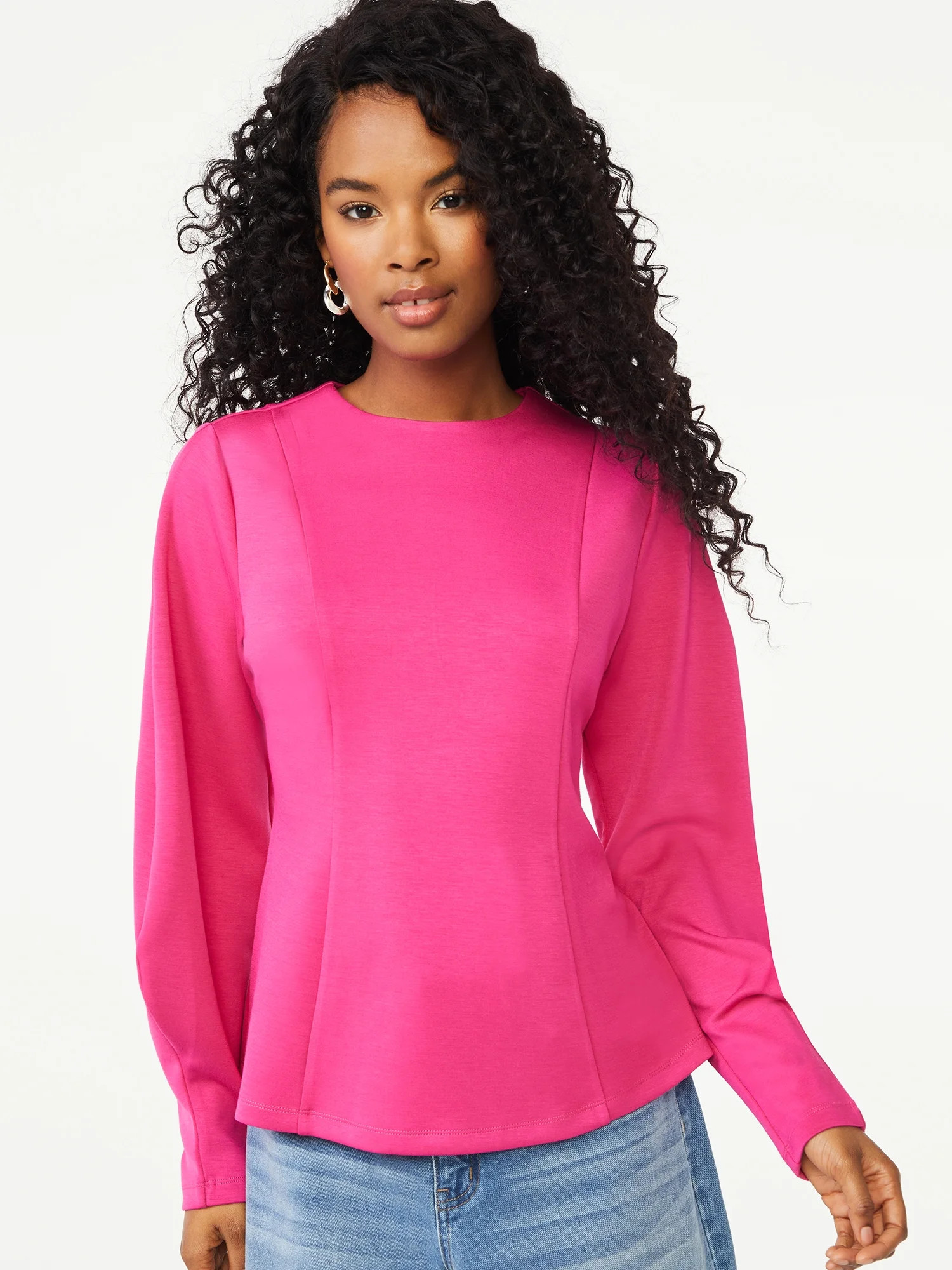 Scoop Women's Sculpted Scuba Top with Blouson Sleeves | Walmart (US)