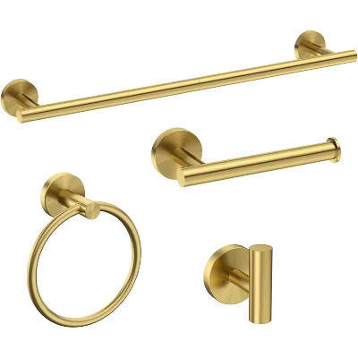Brushed Gold Bathroom Accessories Set, 24-Inch Towel Bar Set Wall Mounted, 4-Piece | Target